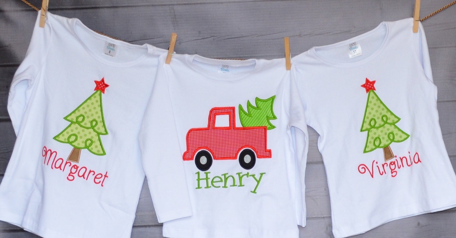 Christmas Tree Or Truck With Applique Shirt Bodysuit Child, Baby Adult