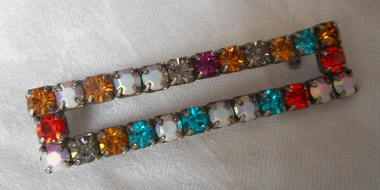 Vintage Multi Color Rhinestone Open Rectangle Bar Costume Clothing Adorn Accessory Embellishment Lapel Finding Jewelry Brooch