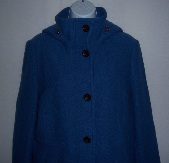Vintage Lands End Blue Wool Blend Fingertip Length Hooded Coat 8 10 Medium M Jacket