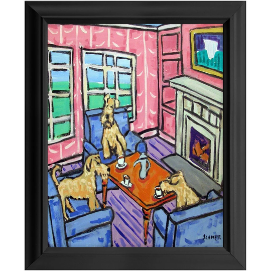 Irish Terrier Tea Time Dog Art Print 11x14 Ready To Hang Framed Gift