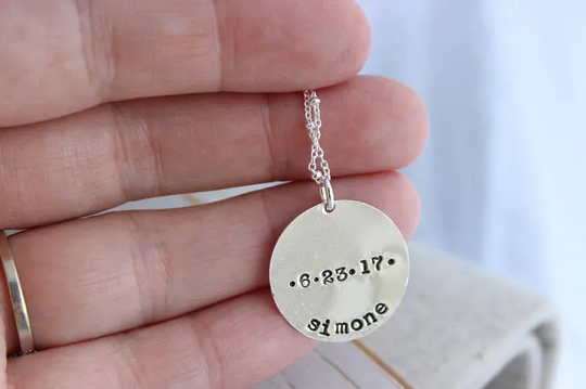 Name & Date Necklace, Custom Pendant, Gold Or Silver, Gift For New Mom, Personalized Her, Text