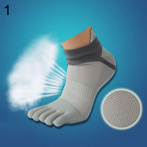 1 Pair Men's Cotton Blended Sports Five Finger Toe Socks Patchwork Mesh Socks - grey