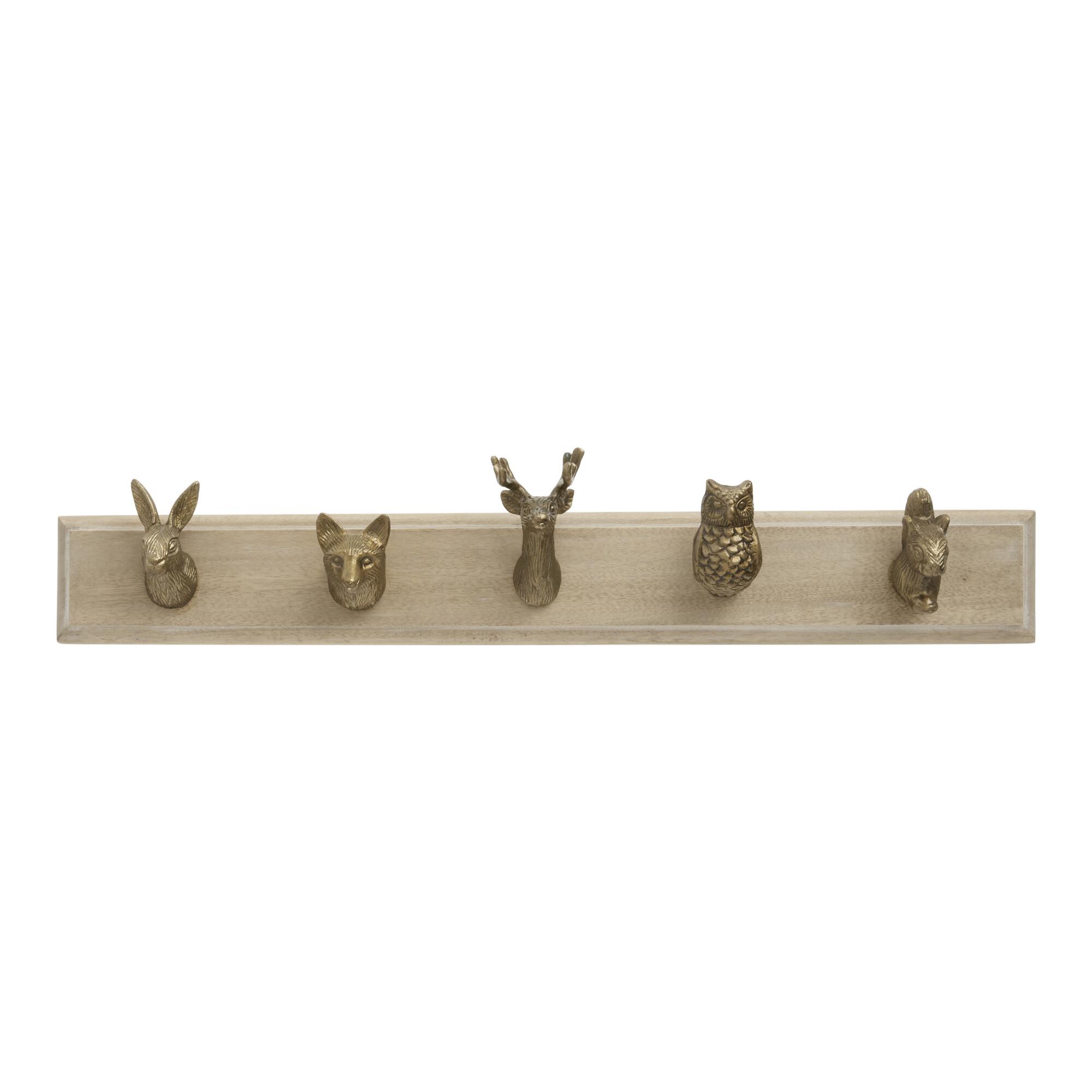 Whitewash Wood and Gold Woodland Animal Wall Rack by World Market