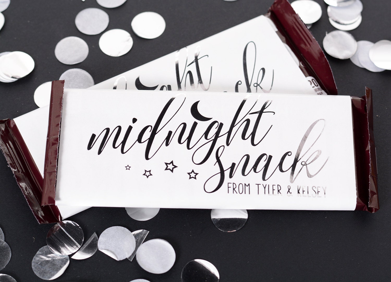 Wedding Candy Wrappers - 25 Metallic Foil Chocolate Bar Wrappers Midnight Snack Labels #whb-125
