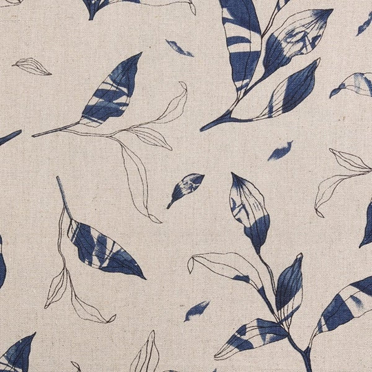 Linen 1/2Y Wide Size Korean Fabric/ Medium Weight High Quality Linen Cotton Blended Fabric Wide Size Half Yard 54" X 18" - Sea Leaves Blue