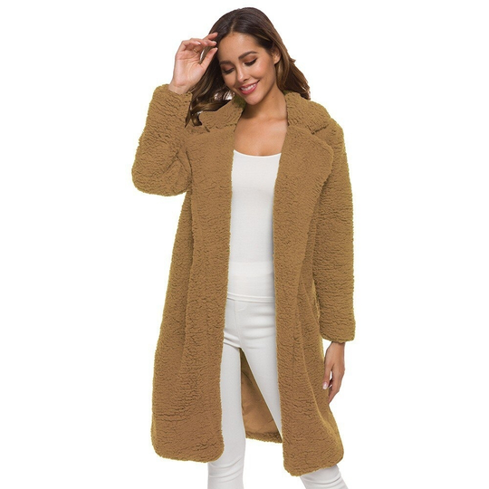 VITIANA Women Black Long Open Stitch Coat Winter Women Red Turn-Down Collar Blends Clothes Femme Party Clothing Dropshipping - camel, l