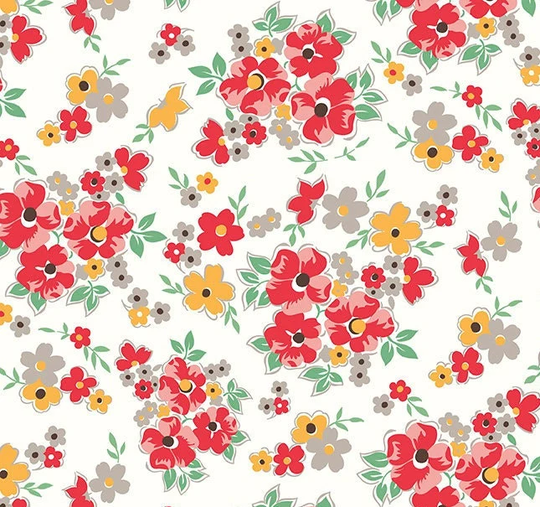 Cook Book Floral Cayenne, Lori Holt For Riley Blake, 1/2 Yard - Cut Continuously, C11751-Cayenne