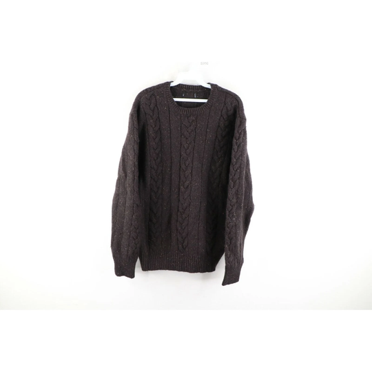 90S Streetwear Mens Medium Wool Blend Cable Knit Crewneck Sweater Black, Vintage Sweater, 1990S Dad Nit