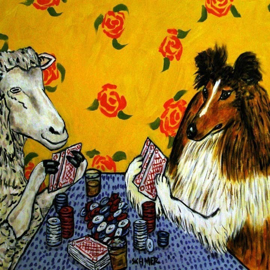 Shetland Sheepdog, Sheep, Ram, Tile, Poker, Playing Cards, Dog, Dog Art, Print On Coaster, Gift, Modern Folk, Pop