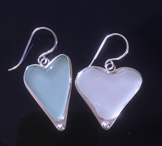 Heart-Shaped Beach Glass Earrings From The Baltic Sea