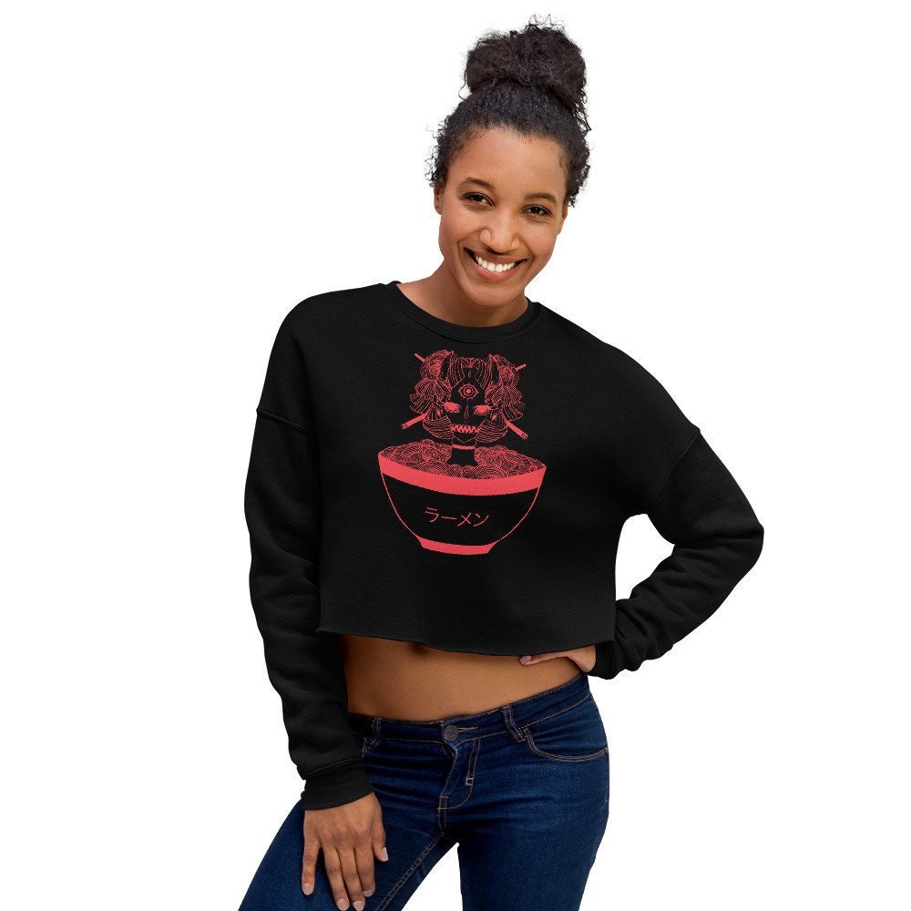 Anime Ramen Noodles Crop Top Sweatshirt, Monster Girl Sweater Shirt