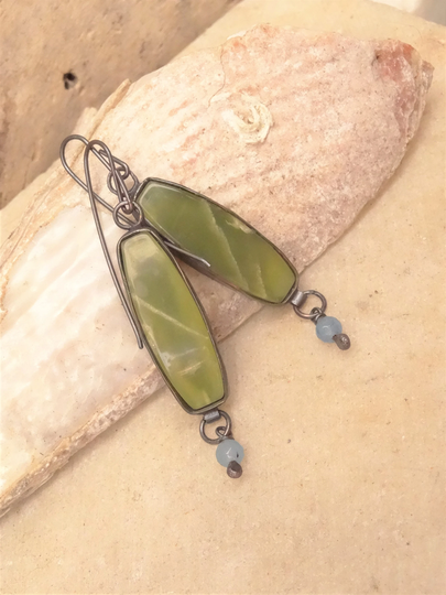 Olivine Jade Earrings With Blue Agate, Summer Color Earrings, Rustic Copper Jewelry, Gift For Mom, Sister, Friend, Lover