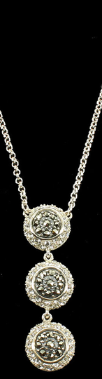 Vintage Sterling Marcasite Channel Paste 3 Disk Drop Lavaliere Necklace 17-20"/ Jewelry/ Good Gift/Wedding Necklace/Gift