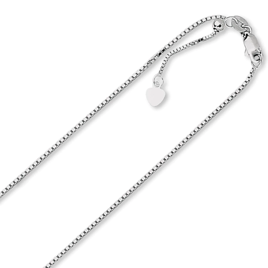 1.1mm Solid Adjustable Box Chain Necklace Real 14K White Gold Up To 22" 4.1Grm