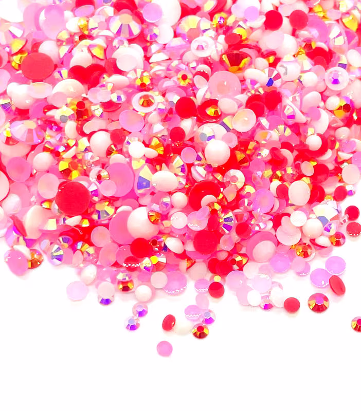 Sweetheart Kisses Blend Rhinestone Mix 3/4/5/6mm Flatback Jelly Resin Rhinestones Mixed Sizes, Pretty Mix - Pinks | White Red