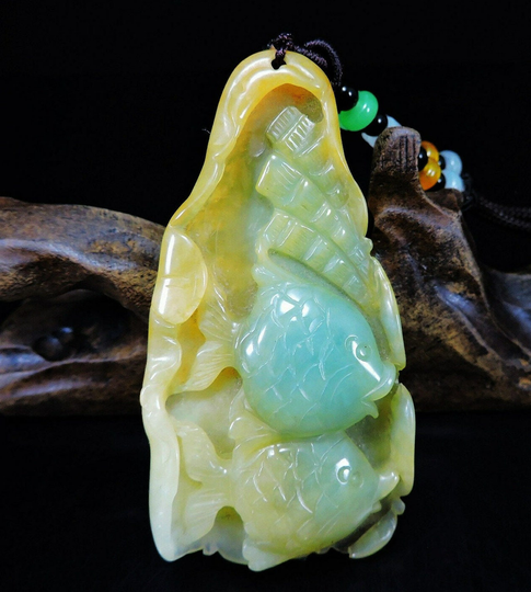 Angel Fish Natural Jade Pendant With Jadeite Necklace