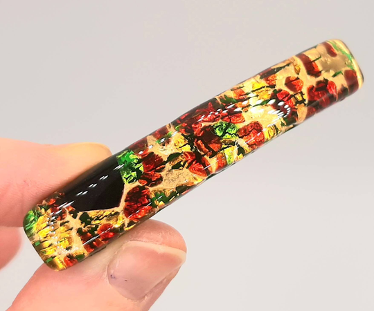 Vintage Dichroic Glass Hair Clip... Small Barette... C.1990S Art Glass... Gold Red Green Black
