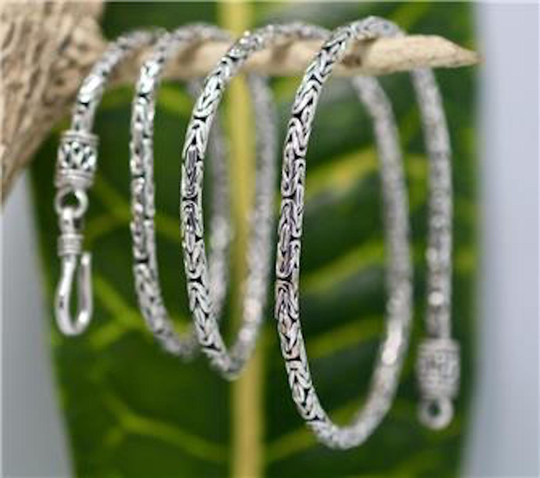 Handmade Sterling Silver 925 Bali Borobudur/Byzantine Chain W Hook & Eye 2.5mm