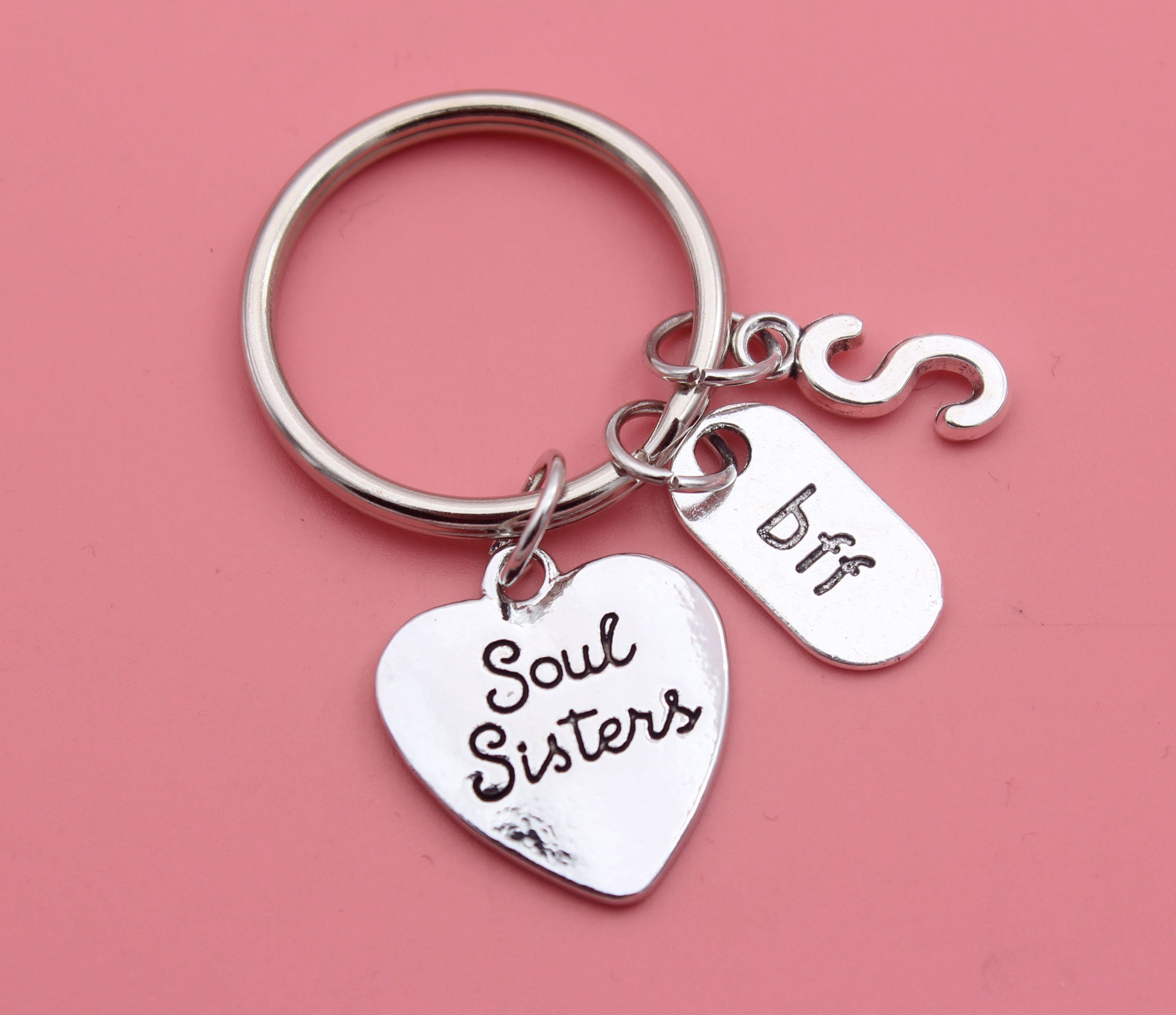 Soul Sisters Keychain, Bff Keychain, Soul Sisters Keyring , Soul Sister Gift, Sister Gift, Best Friend Gift, Friendship Keychain, Initial Keychian