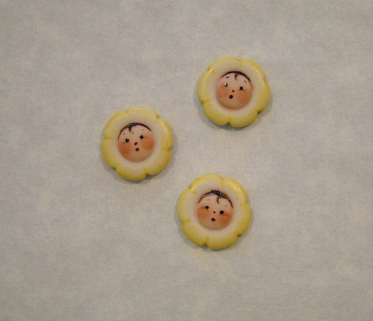Yellow Flower Face Buttons Set Of 3
