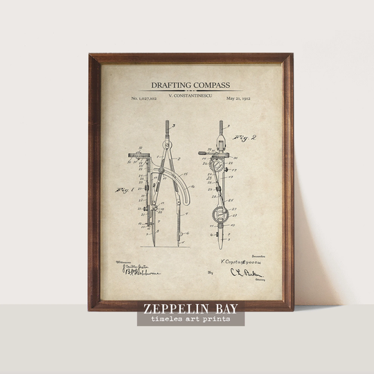 Architect Gift, Drafting Compass Patent Art Print, Vintage Wall Art, Invention Drawing Printed On Fine Paper