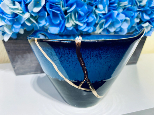 Kintsugi Bowl, Blue Ramen Pottery, Personalized Gifts, Art, Fall Home Decor, Deep Bowl