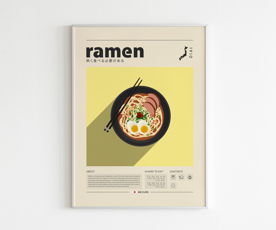 Ramen Poster, Food Print, Japanese Food, Retro Housewarming Gift, Kitchen Decor, Mid Century Minimalist Print
