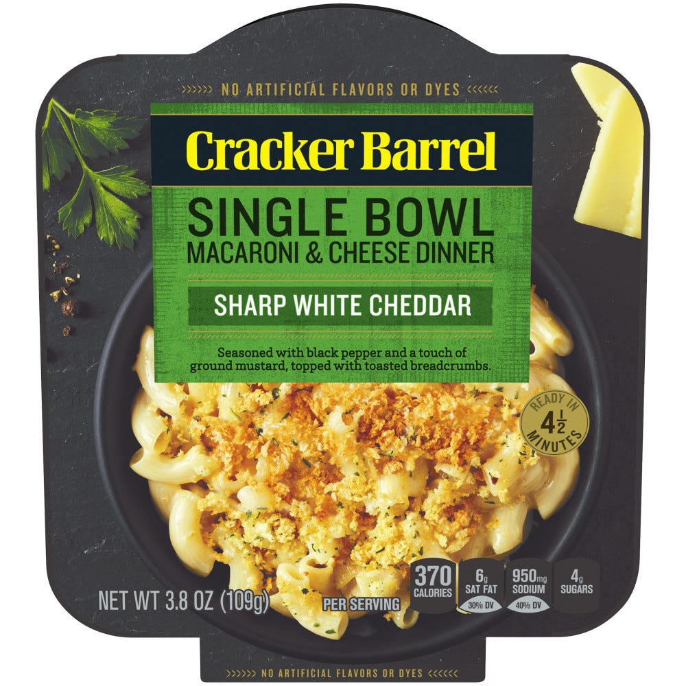 Cracker Barrel Single Bowl Sharp White Cheddar Macaroni & Cheese Dinner - 3.8 oz