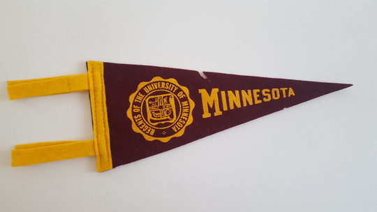 Vintage Early 1960's Mini Wool Felt Blend University Of Minnesota Golden Gophers School Pennant. Nice Shape With Some Moth Bites