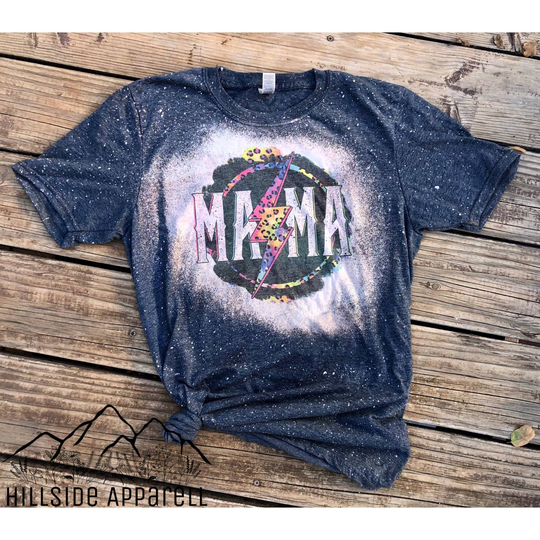 Mama Lightning Rainbow T-Shirt | Cute Mom Shirt Trendy Tee Bleach Unisex Women's Gift