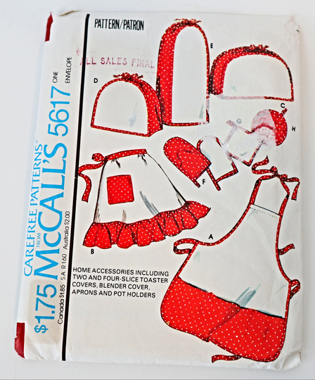 Mccall's 5617 Sewing Pattern 1970's Toaster Covers Blender Cover Aprons & Pot Holders Uncut