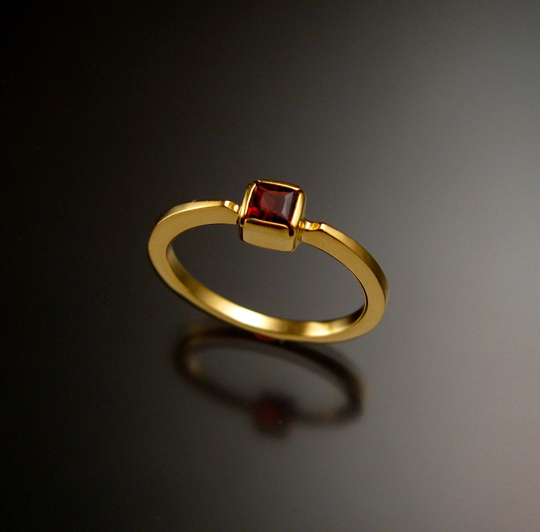 Garnet Square Stone Stackable Ring 14K Yellow Gold Made To Order in Your Size