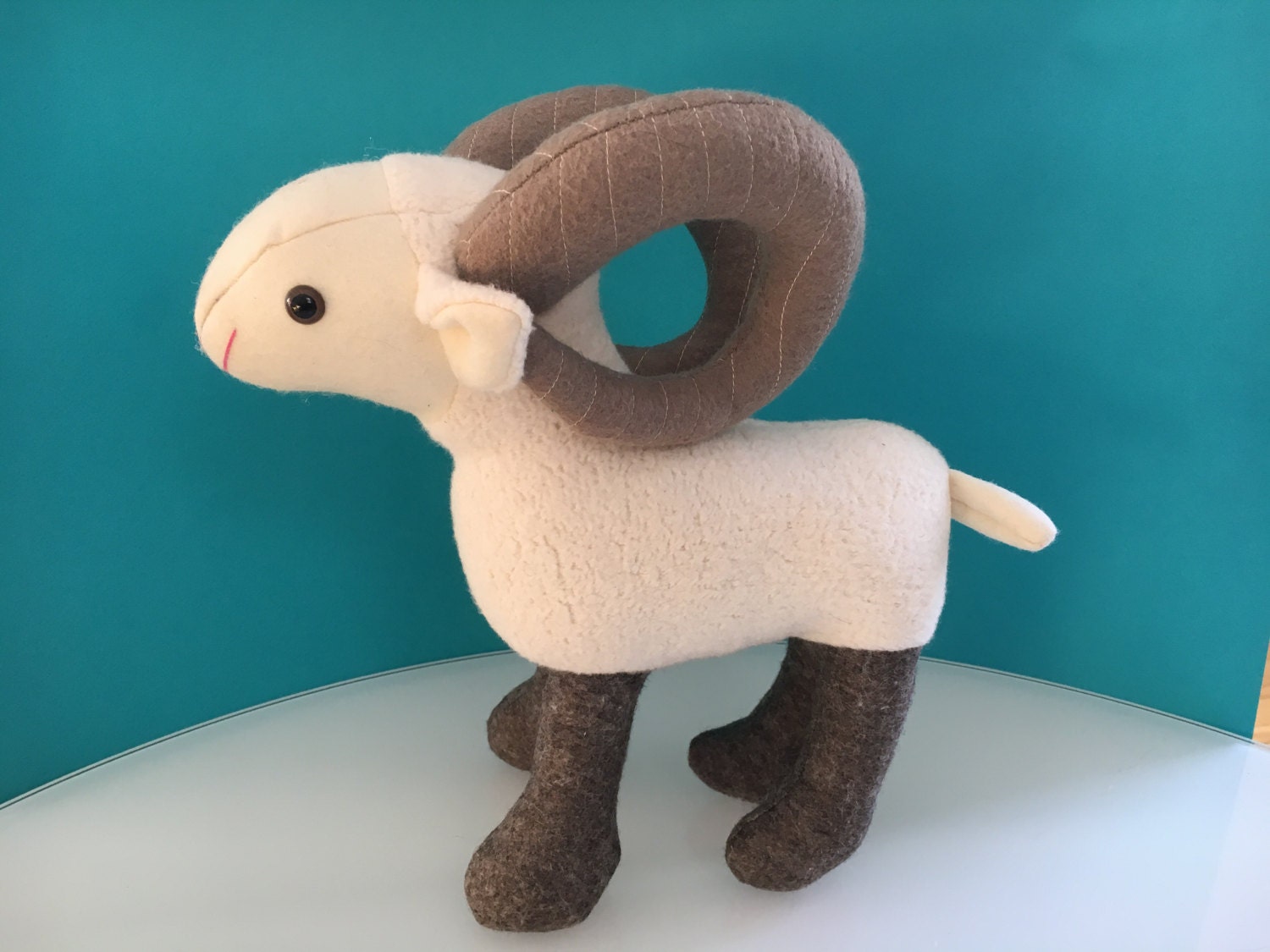 Big Horn Sheep, Cuddle, Handmade, Heirloom, Sherpa, 100% Wool Felt, Birthday, Baby Shower, Softie, Stuffed Animal, Ram, Toy