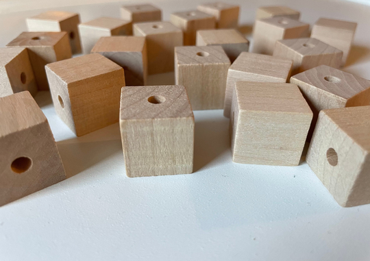 Unfinished 3/4" Wood Square Bead, 3/16" Hole