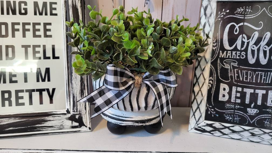 4" Ceramic Vase | Faux Greenery Plant Farmhouse Decor Kitchen Tier Tray Buffalo Plaid Bow Distressed