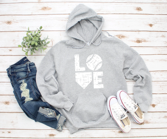 Love Baseball Distressed Heavy Blend Hooded Sweatshirt Hoodie, Mom Game Day Day, Mom, 12 Colors