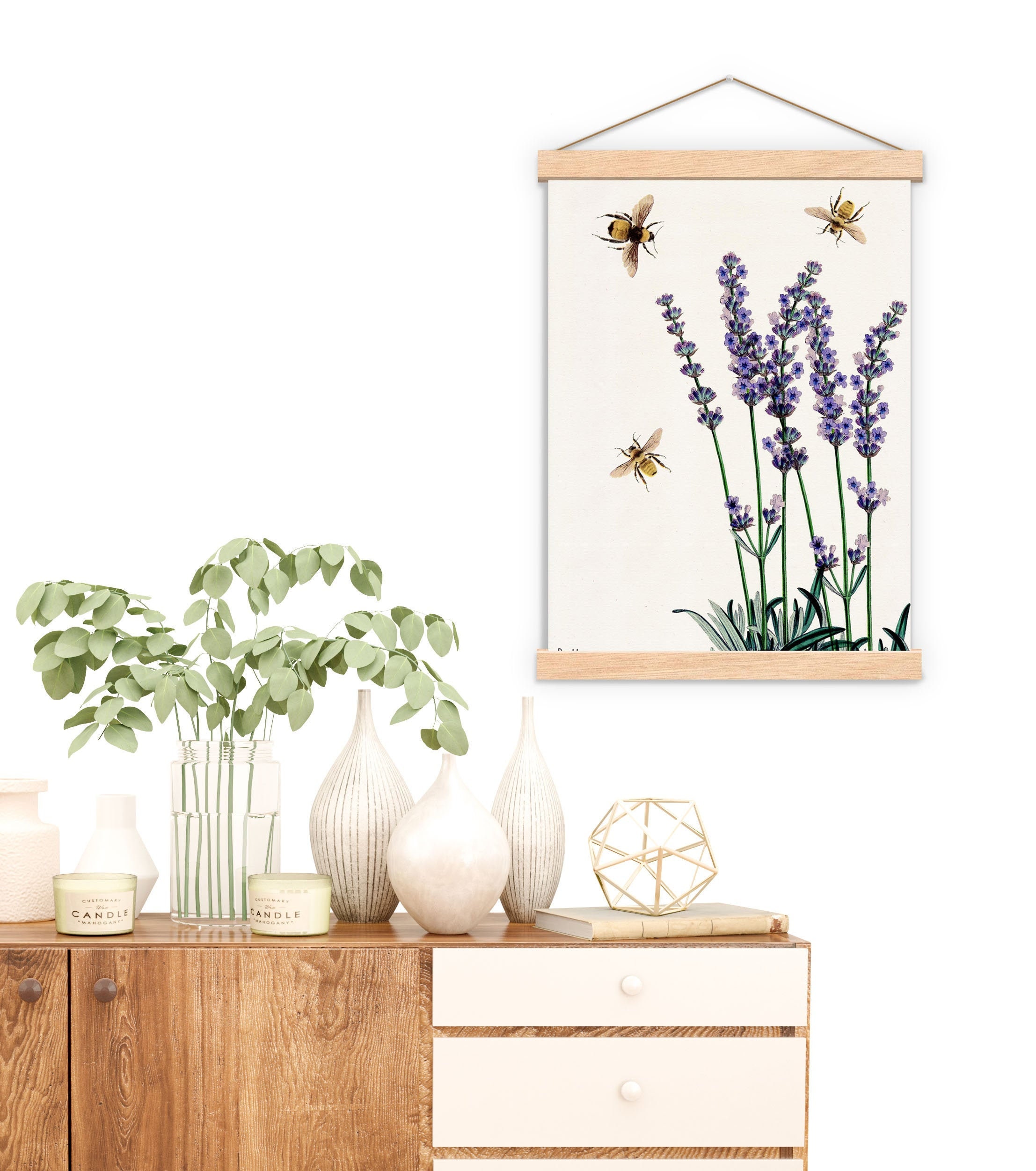 Bees With Lavender Print - Housewarming Gift Bee Wall Art Save The Bees Wild Flower Flower & Bfl117Wa4