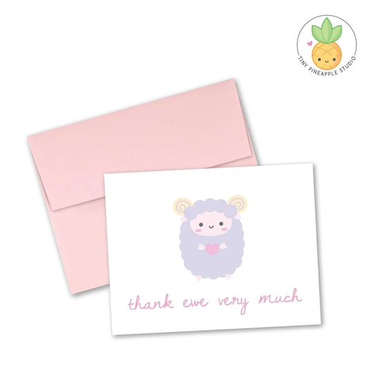 Sheep Greeting Card "Thank Ewe Very Much" Tiny Pineapple Studio | Lamb Goat Ram Farm Animal Thanks Grateful Squishy Love Punny Kawaii Cute