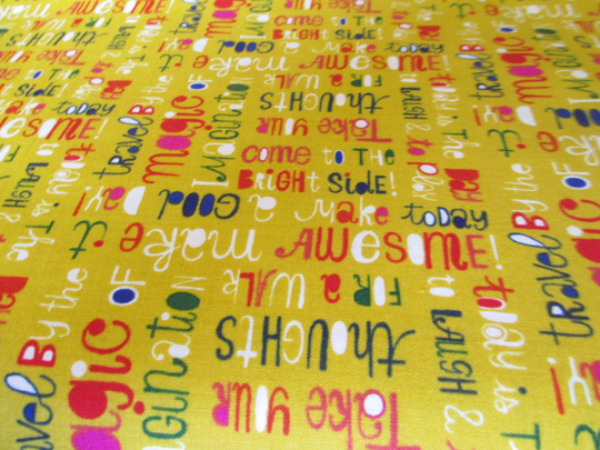Clothworks Cotton Fabric Make Today Awesome By Helen Dardik in Gold With Words Half Yard