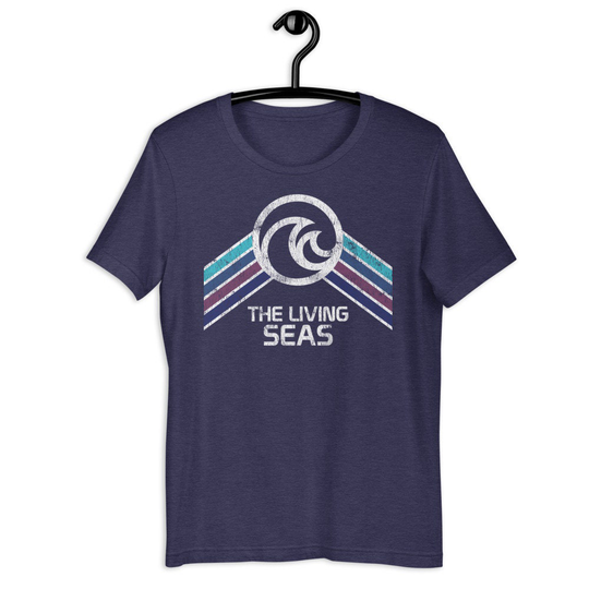 The Living Seas Pavilion Tri-Blend T-Shirt With Teal, Blue & Purple Rainbow Stripes - A Retrocot Original