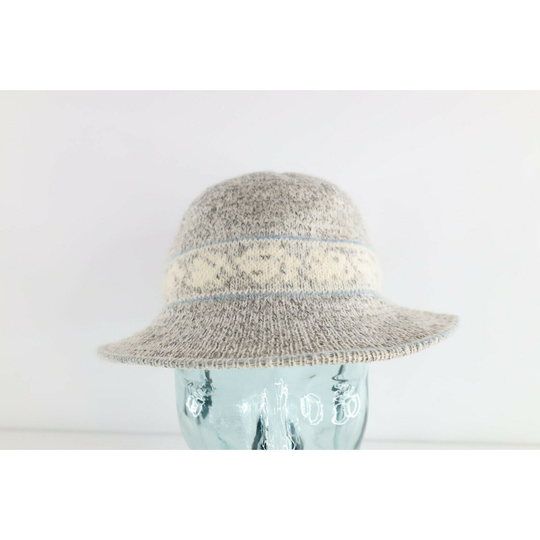 70S Rockabilly Wool Blend Knit Fair Isle Bucket Hat Cap Womens M/L, Hat, Blend
