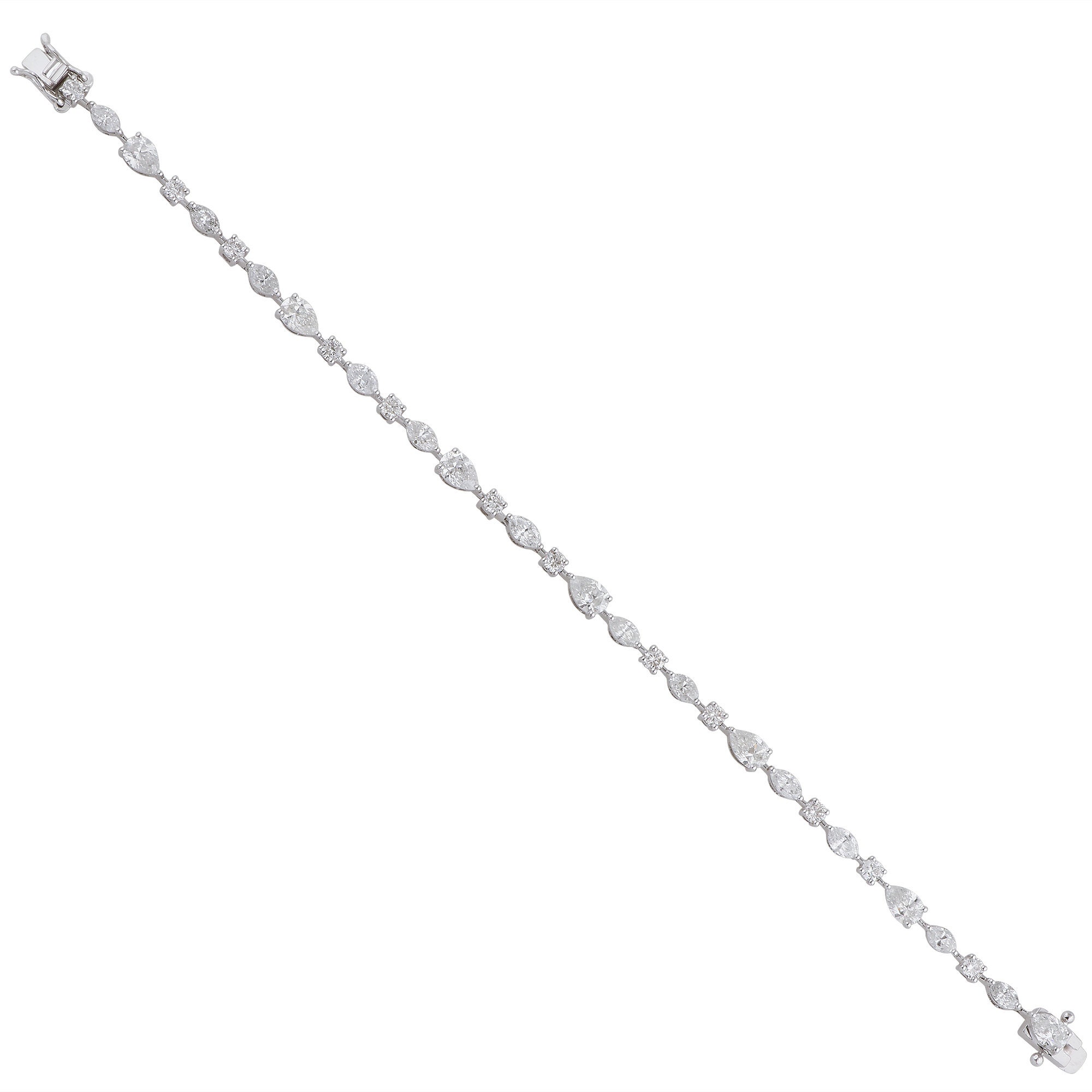 Diamond Tennis Bracelet Natural Solitaire 6.2mm Round Pear & Marquise Cut Engagement Band Wedding 18K Gold Bezel