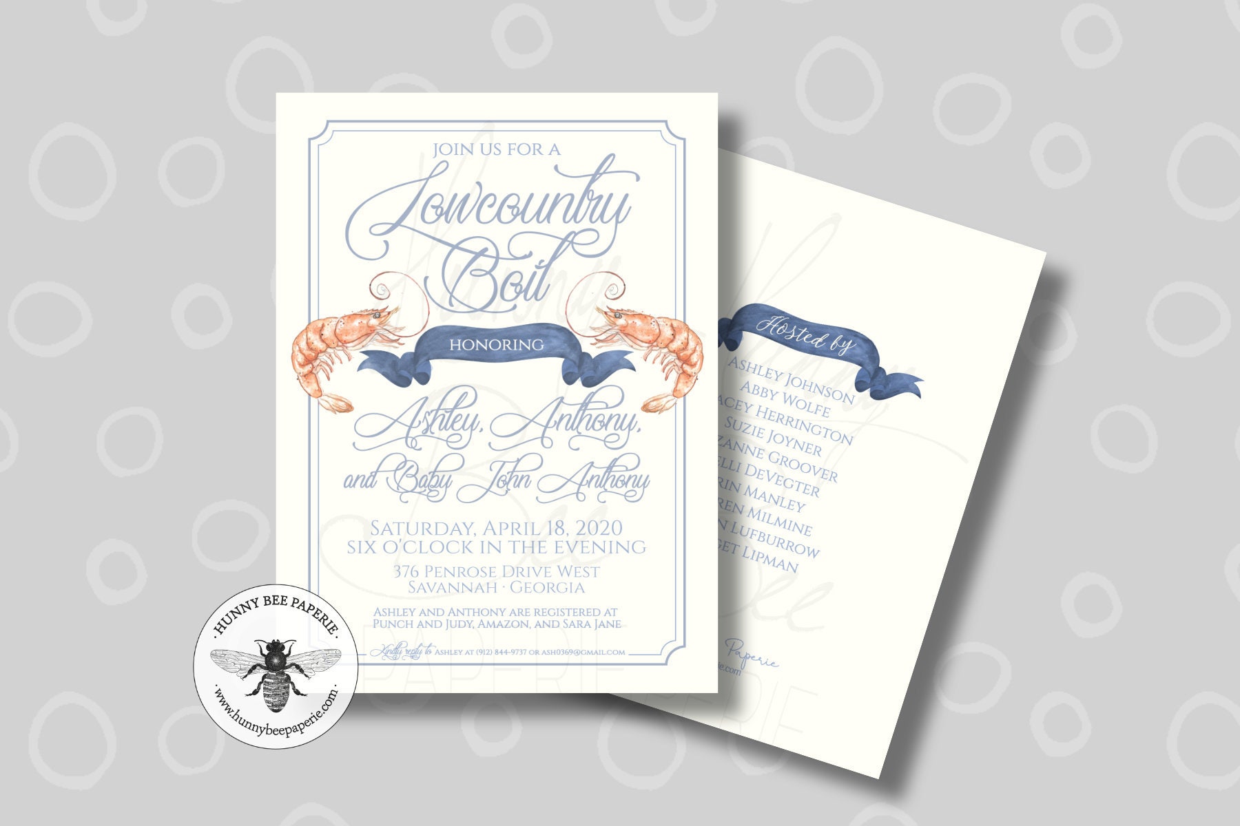 Watercolor Lowcountry Boil Baby Shower Invitation Shrimp Seafood Low Country
