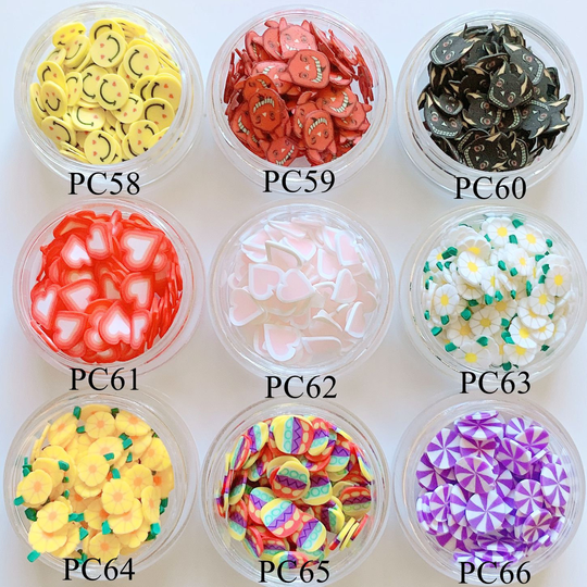 1Jar Cut Polymer Clay Slices Nail Art Non-Adhesive Sticker Ghost Heart Blossom Candy Eater Egg