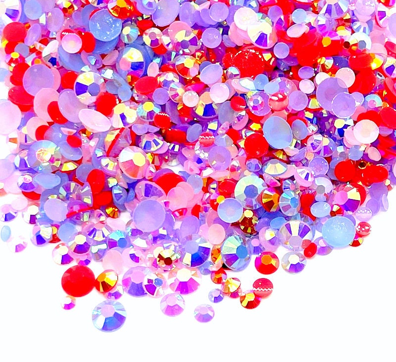Party Punch Blend Rhinestone Mix 3/4/5/6mm Flatback Jelly Resin Rhinestones Mixed Sizes, Pretty Mix - Purples | Red Pinks