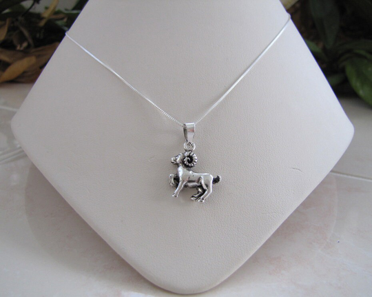 sterling Silver Ram Pendant Necklace, 18 Inches Long
