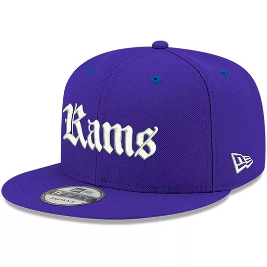 Men's New Era Royal Los Angeles Rams Gothic Script 9FIFTY Snapback Hat, Blue
