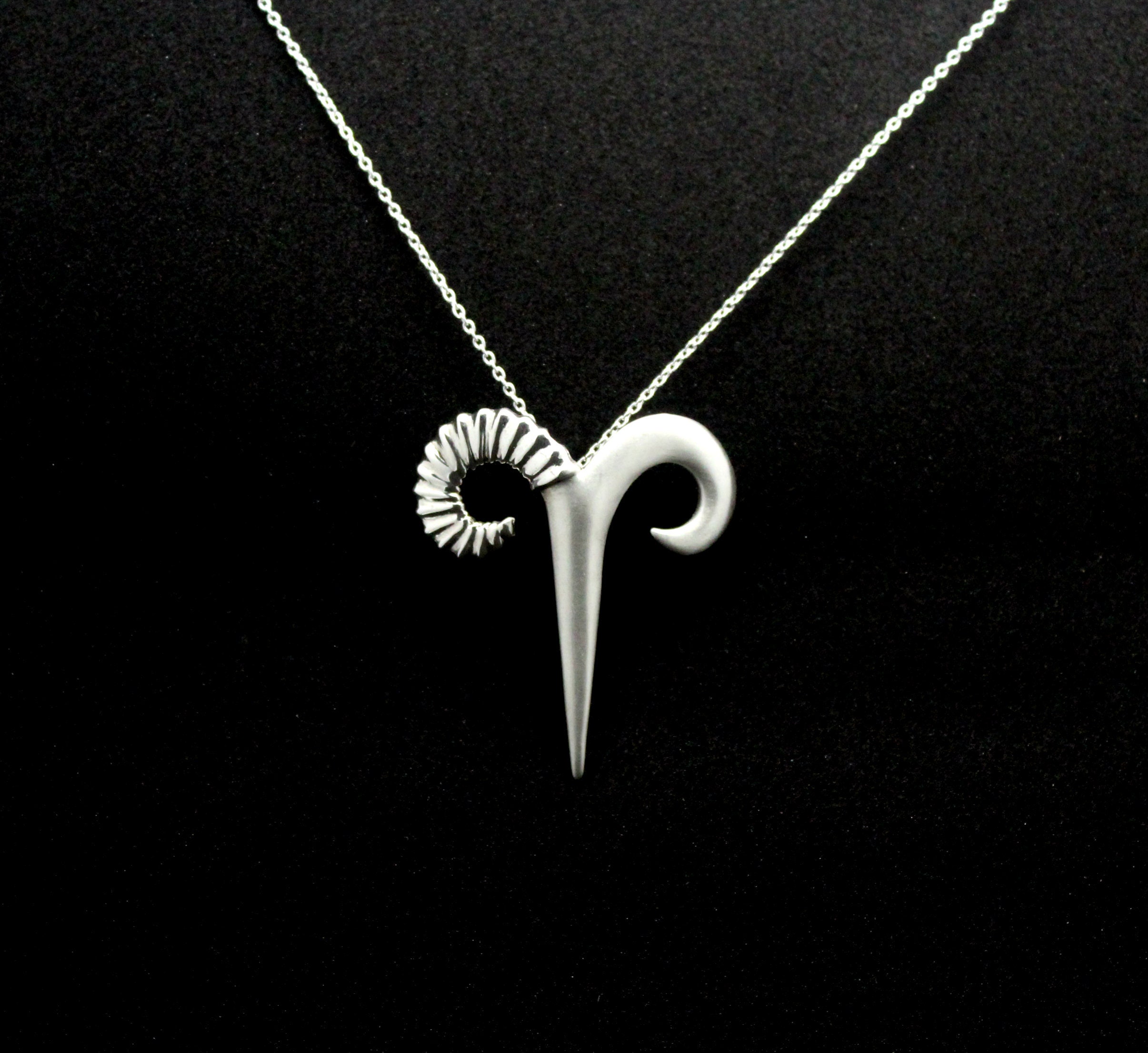 Horns Jewelry, Aries Zodiac Sign Ram Horns Necklace, Sterling Silver Horns, Ram Horn