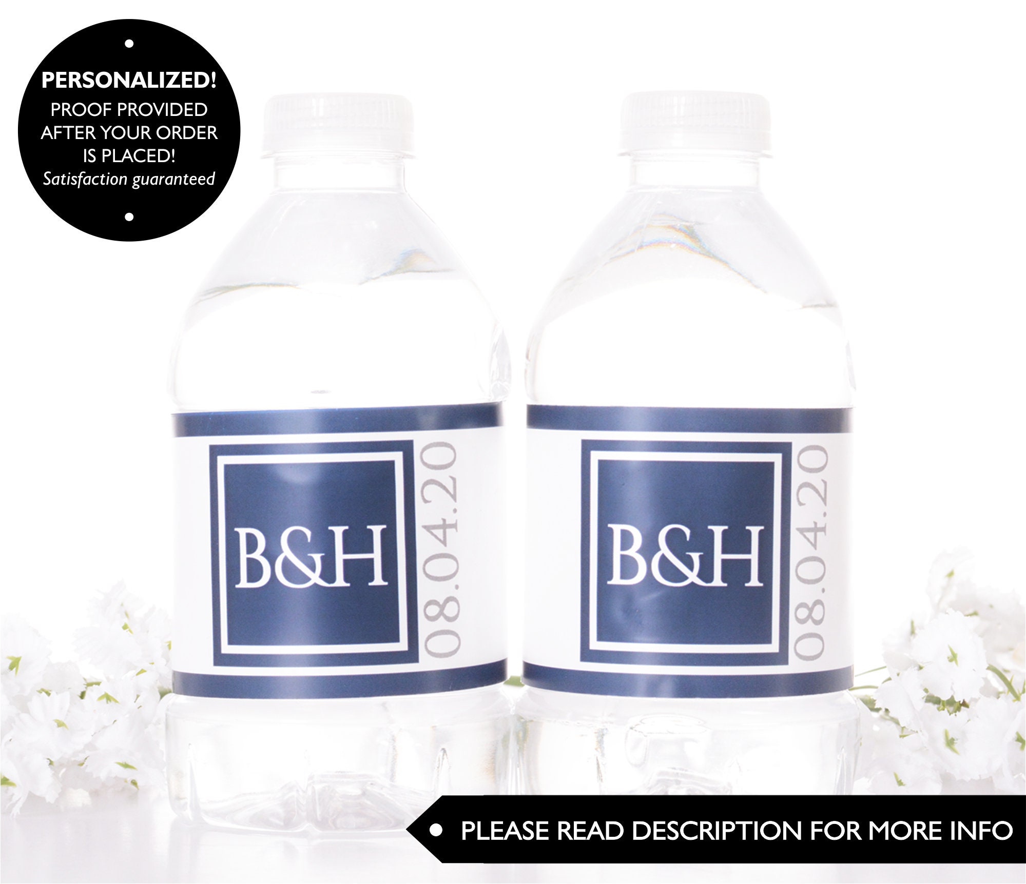 Monogram Wedding Water Bottle Labels - Modern Waterproof For Weddings Stickers #wdiw-107