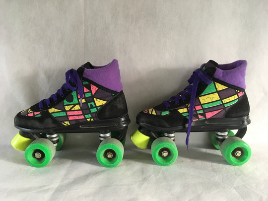Vintage 80's Retro Roller Skates Black, Purple & Neon Disco Colors, Size Eu 36 Uswoman 4.5, Uk 3.0